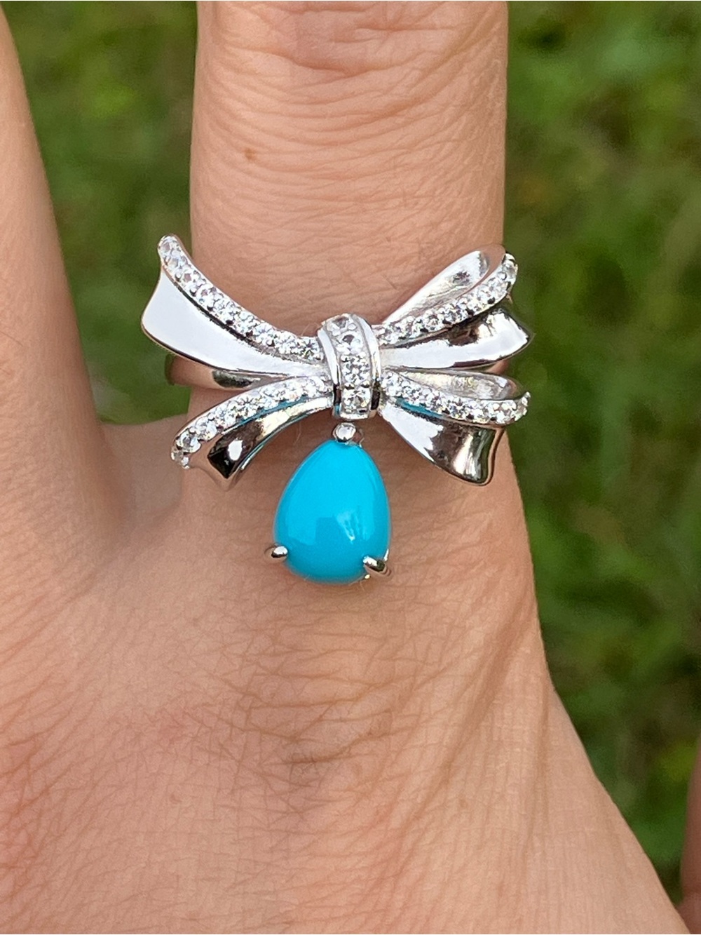 Sleeping Beauty Turquoise Sterling Silver Bow Ring Size 9